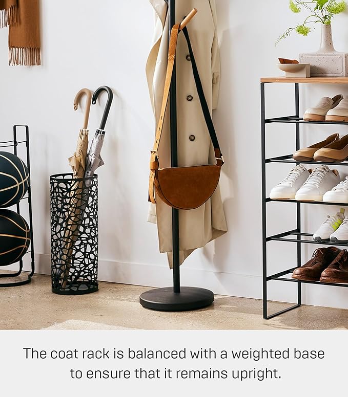 Regular Freestanding Clothes Rack with Wooden Hook, Space Saving, 177.8 cm - Steel