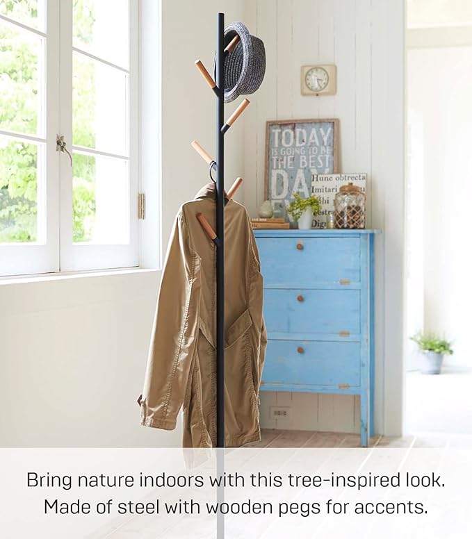 Regular Freestanding Clothes Rack with Wooden Hook, Space Saving, 177.8 cm - Steel