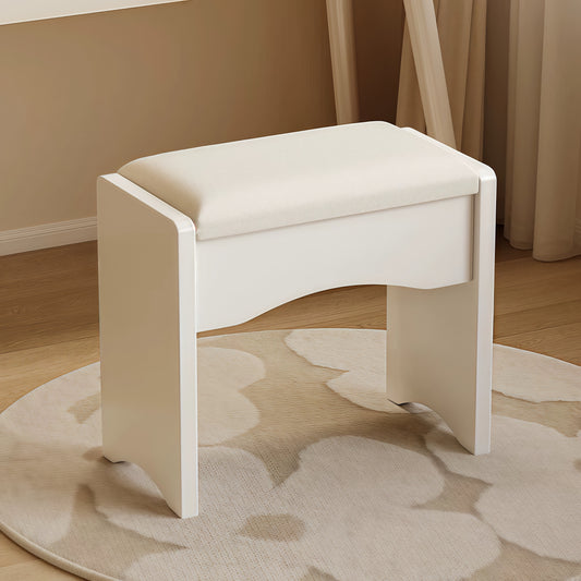White Vanity Stool with PU Leather Cushion – Minimalist Folding Makeup Stool, Pure White Upholstery Seat for Bedroom, Dressing Table, or Entryway – Portable Ottoman Bench Chair