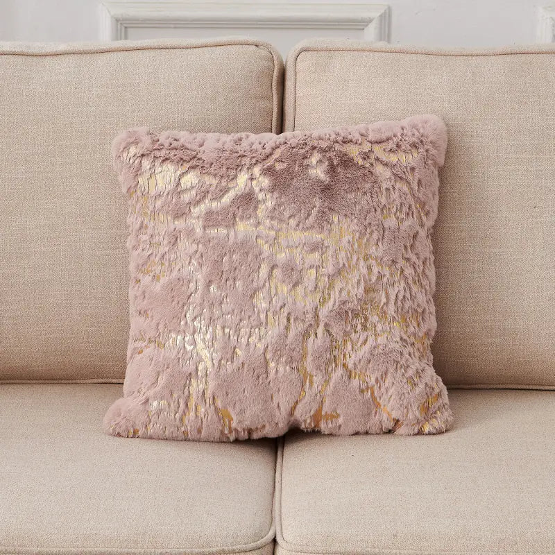 Luxury Chinchilla Faux Fur Gilded Dust Pink Pillow 22in. x 22in.