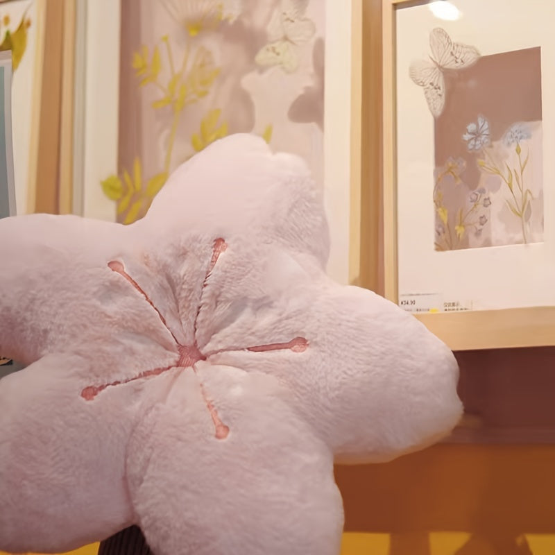 Chic Cherry Blossom Throw Pillow, Pink Floral Cushion with Embroidered Flower Design, Polyester Cover & Polypropylene Fill, Hand Washable, Multipurpose Decorative Pillow for Home & Photo Props, Pillows Decorative