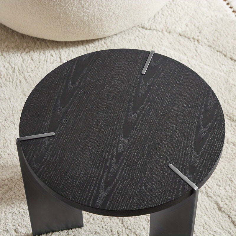Round Coffee Table Black Oak Wood Surface and Black Metel Feet