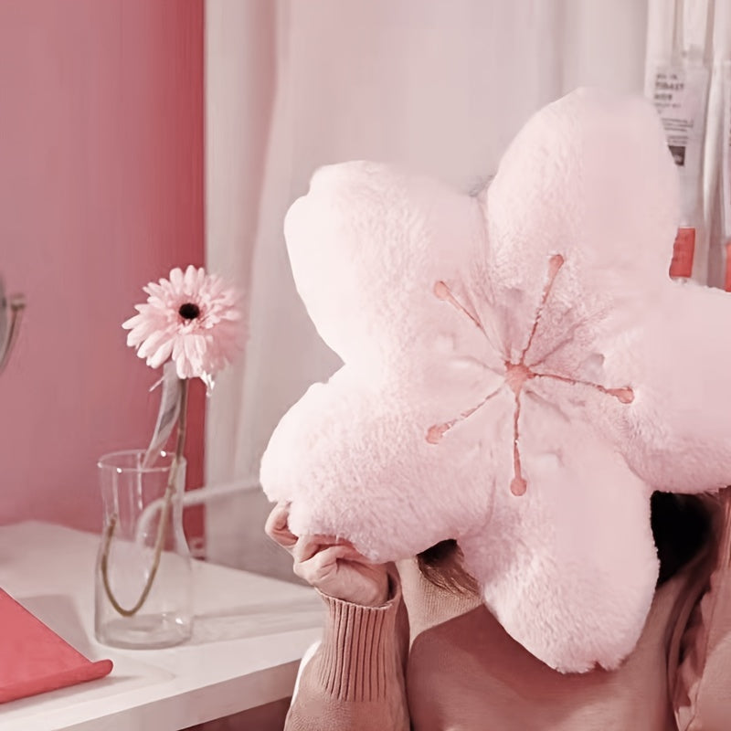 Chic Cherry Blossom Throw Pillow, Pink Floral Cushion with Embroidered Flower Design, Polyester Cover & Polypropylene Fill, Hand Washable, Multipurpose Decorative Pillow for Home & Photo Props, Pillows Decorative