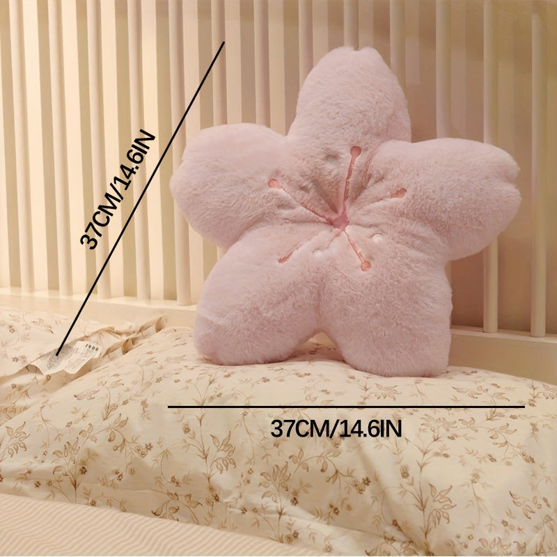 Chic Cherry Blossom Throw Pillow, Pink Floral Cushion with Embroidered Flower Design, Polyester Cover & Polypropylene Fill, Hand Washable, Multipurpose Decorative Pillow for Home & Photo Props, Pillows Decorative