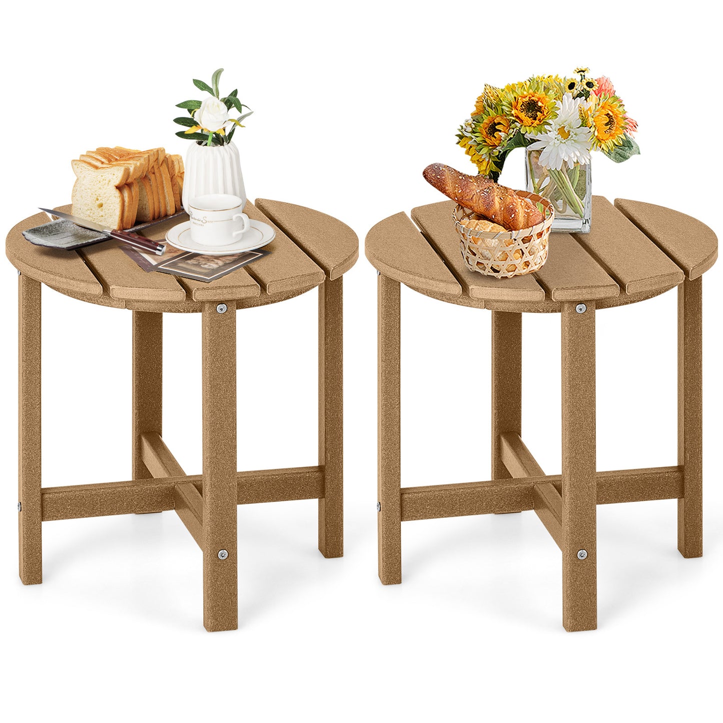 COSTWAY 2PCS 18" Patio Adirondack Side Table Weather Resistant HDPE Garden Brown