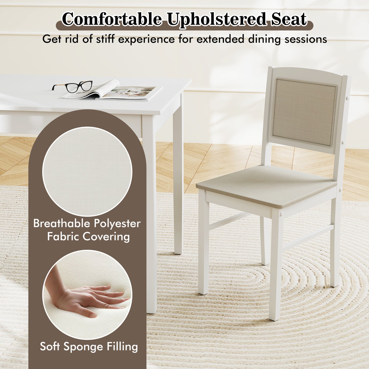 COSTWAY 5pcs Dining Table Set for 4 w\u002FRubber Wood Legs Upholstered Seat Padded Backrest