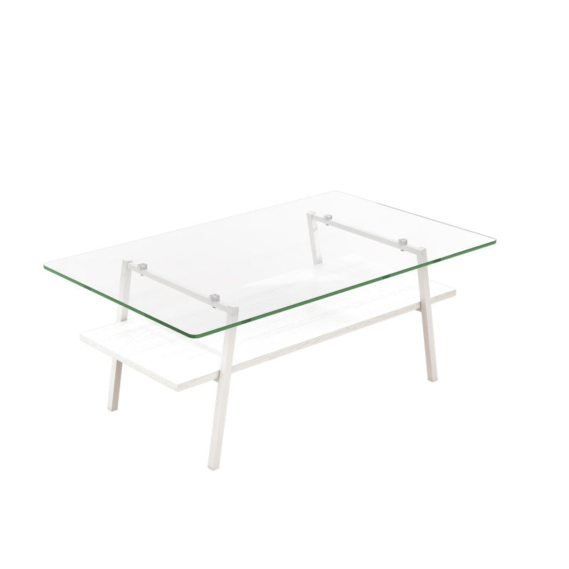 Rec Coffee Table Tempered Glass Tabletop with White Metal Legs Modern Table for Living Room Transparent GlassSuitable for restaurant furniture