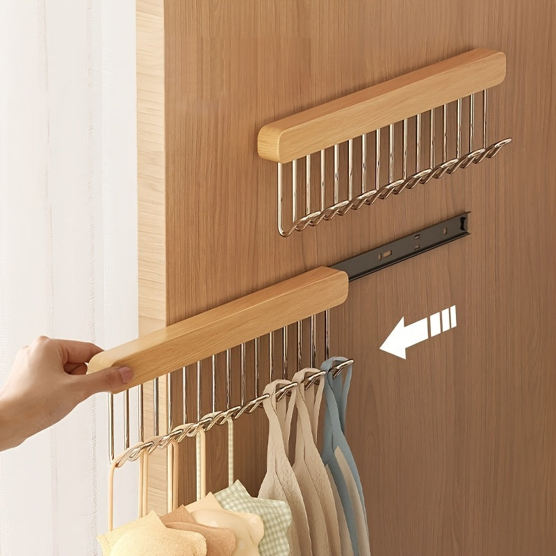 Luxury Wood Wall-Mounted Wardrobe with Pull-Out Design – Space-Saving Closet Organizer for Bras, Underwear, and Accessories, Features Multiple Hooks and Durable Metal Hangers