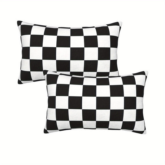 2pcs Black & White Checkered Zippered Pillow Covers - Contemporary Polyester, Geometric Pattern, Hand Washable - Ideal for Sofa & Bed Decor, Includes 2 Pillow Inserts, Decorative Pillows|Modern Home Decor|Zippered Pillowcase