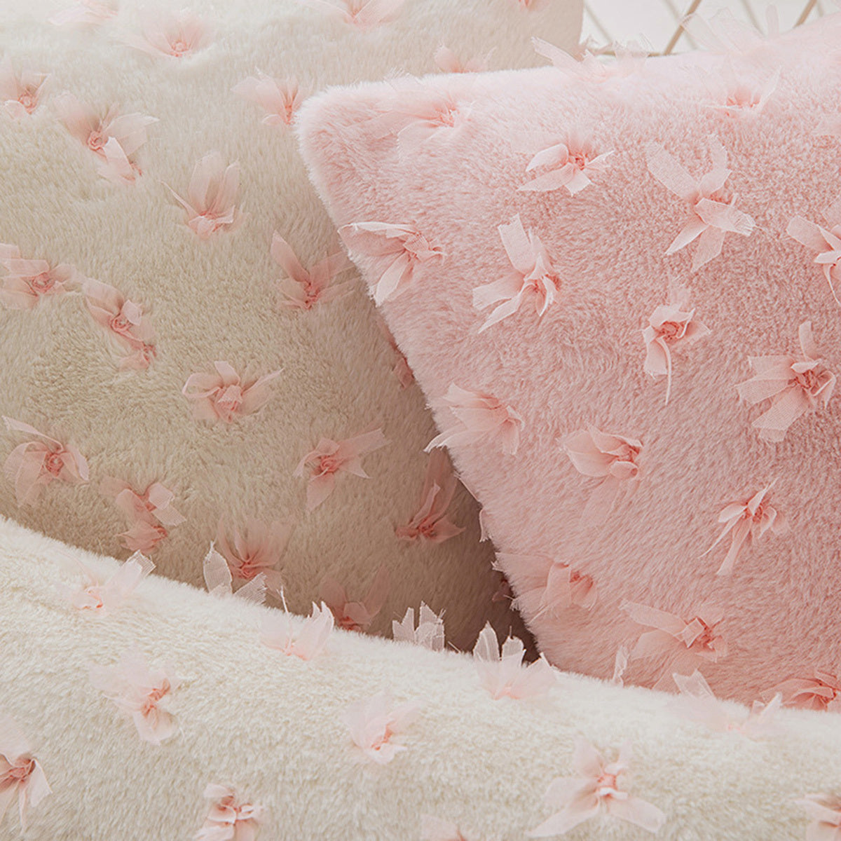 Rabbit Down Embroidered Pillow, Imitation Rabbit Fur, Soft Ins, Bay Window Cushion, Sofa, Plush Pillowcase
